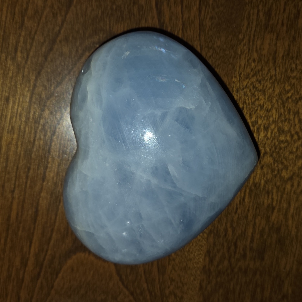 Heart-Shaped Polished Blue Calcite Crystal 3" x 4"